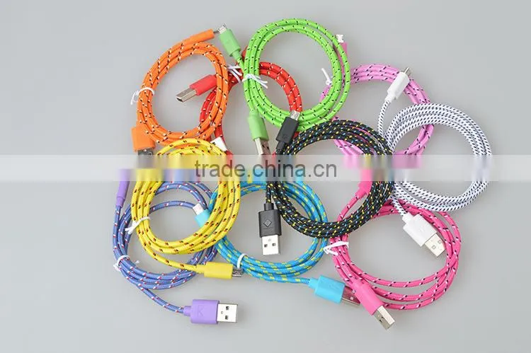 1m Braided Fabric cable/usb to round connector cable for cell phone