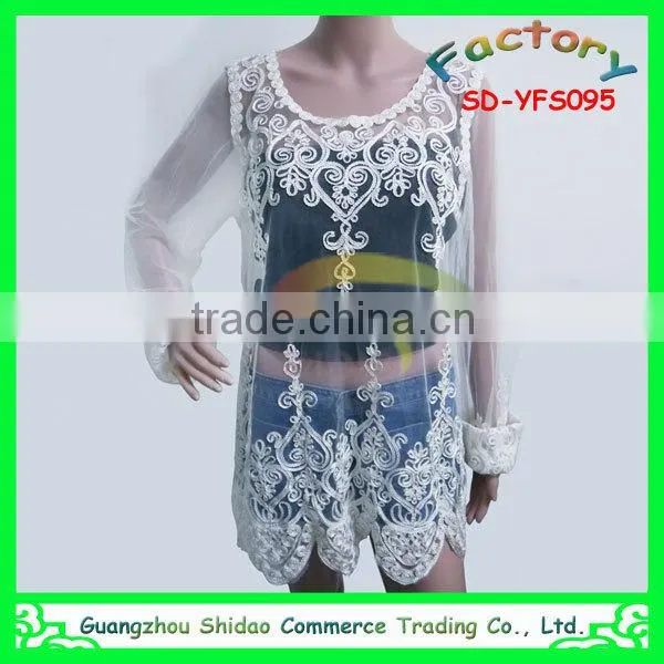 Export newest fashionable high quality swiss voile lace embroidery blouse rope embroidery lace blouse