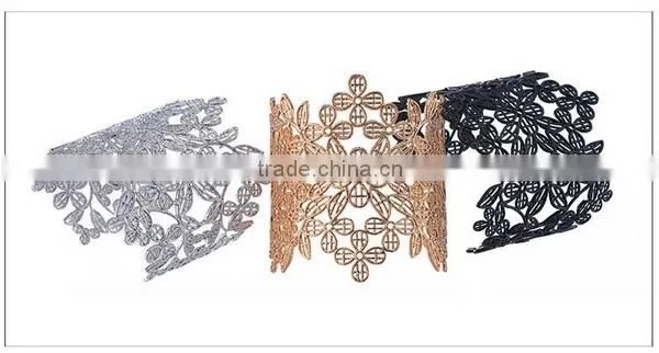 Gold Hollow Flower Women Wide Cuff Bracelet