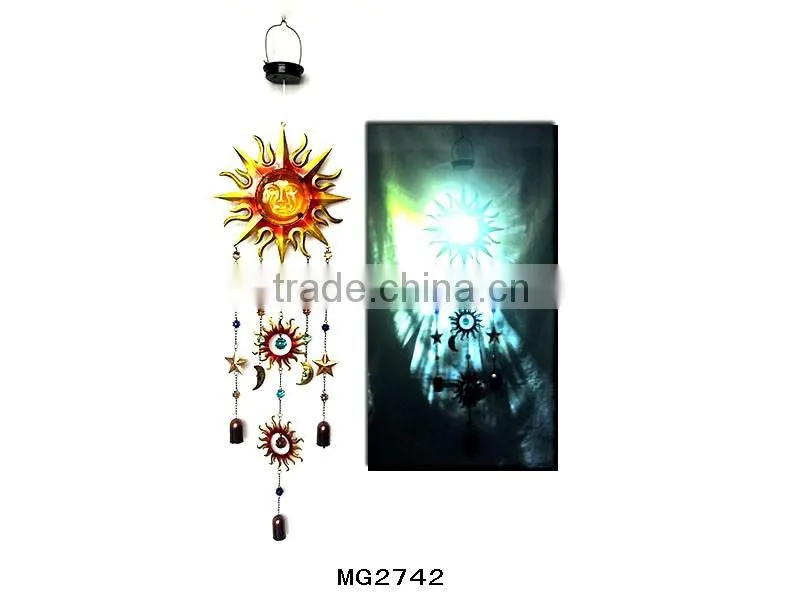 Metal Sun and Moon wind chime with solar light hanging decoration