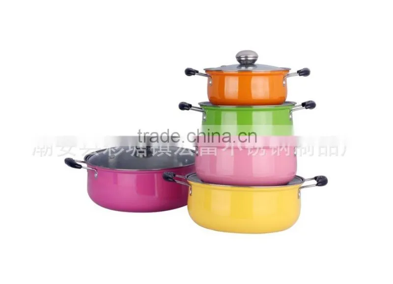 new products 5pcs colorful stainless steel cookware sets with glass lid