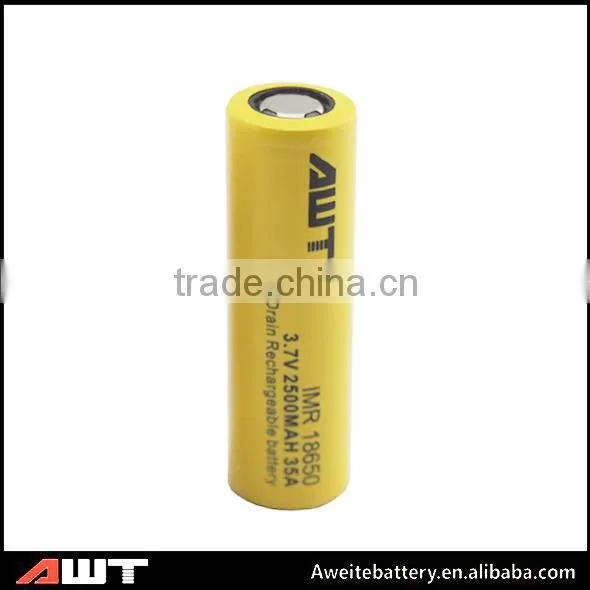 OEM accepted AWT 18650 2500mah 35A 3.7v sub ohm kit battery segway High capacity camera battery