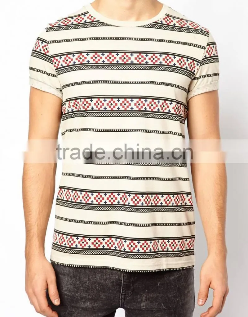 White 100% Pure Soft Cotton All Over Print T-shirt with Aztec Pattern Bangladesh Factory