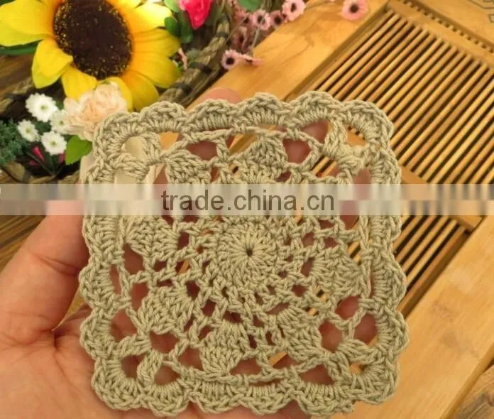 Hand crochet cotton sequare lace doilies,DIY accessories decoration cup mat