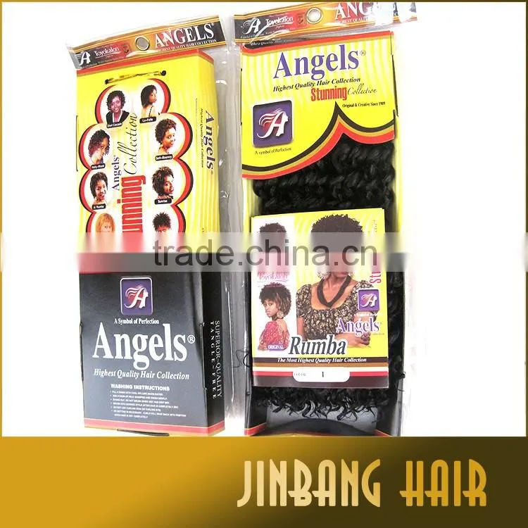 Attractive private label Angels rumba hair 4inch for black people synthetic afro kinky hair weft