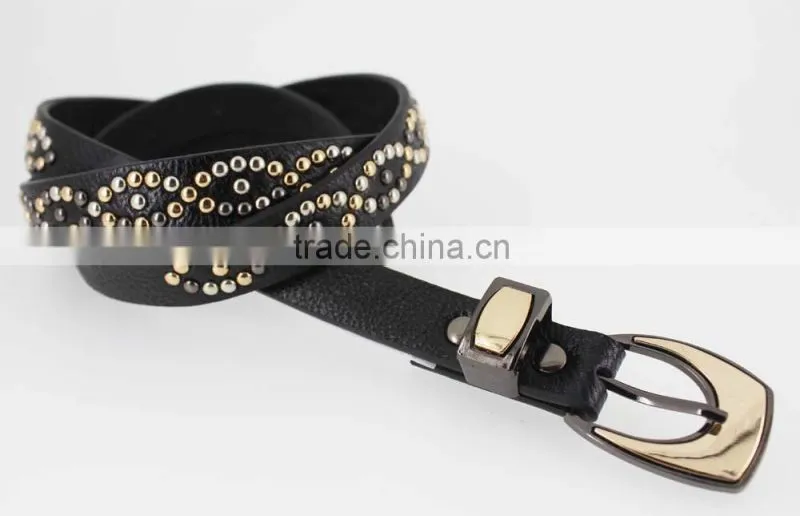 2015 Women's Fashion beads belt with leather belt with high quality leather in YiWu