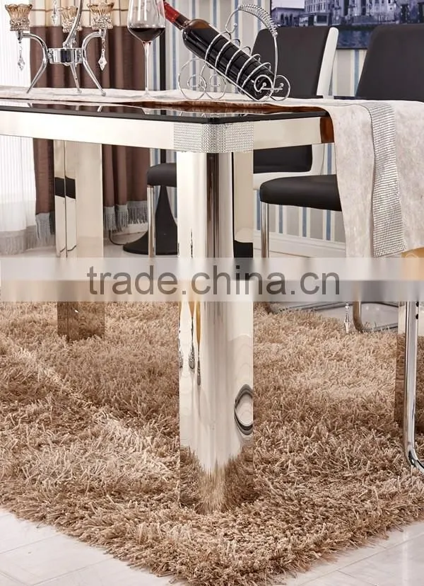 High-glass glass top stainless steel base 4 piece dinign set with chairs