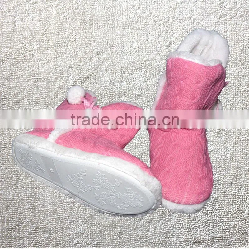 Premium quality pink cable knitted women indoor boots rubber cable boots
