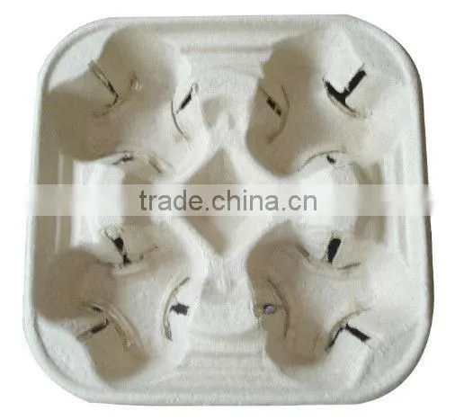 Custom Sugarcane Bagasse Molded Fiber Coffee Cup Trays,Cup Holder Pulp Paper