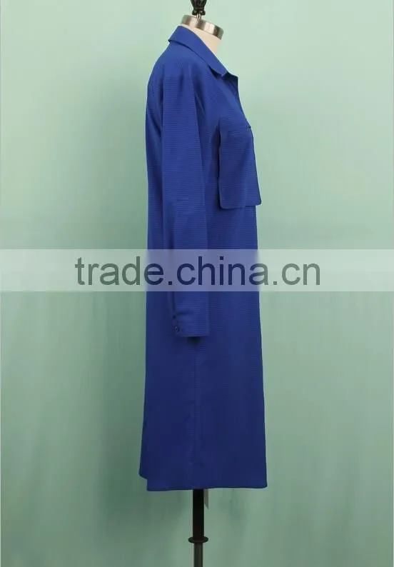 Long sleeve blue color fishtail chiffon blouse dressy chiffon blouses