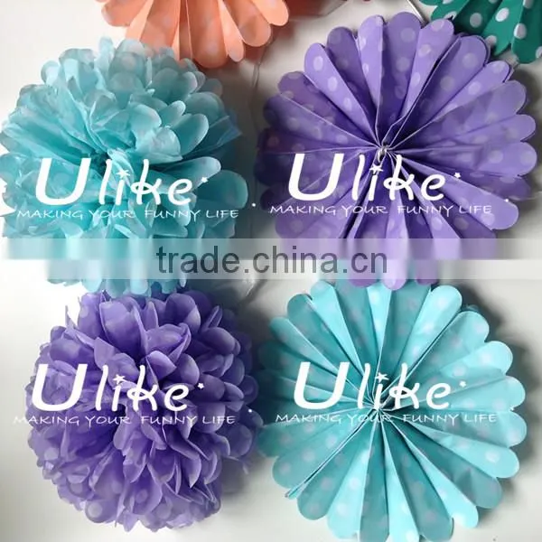 popular polka dot paper fan double used paper pinwheels fan and pom poms flowers wedding table decoration