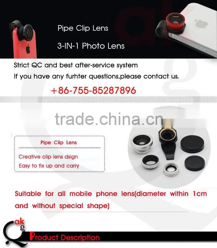 China supplier universal clip 3 in 1 lens fisheye wide angle macro mobile phone lens