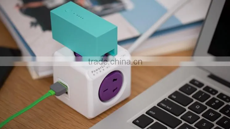 Mini portable desktop power cube socket with 2usb 2.1A top quality