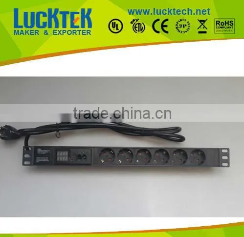 19" 6 WAY GERMANY TYPE MONITOR INTELLIGENT PDU WITH RJ45 NETWORK PORTS