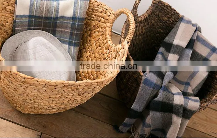 Natural water hyacinth woven storage basket with handles
