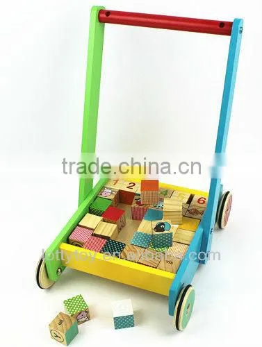Multi colour Wooden baby walker with blocks