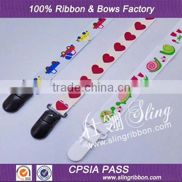Wholesale Printed Ribbon Pacifier Holder Clip Designer Pacifier Clips