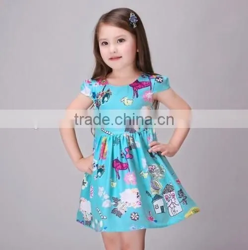 2016 cartoon printed Princess baby little queen dresses latest design baby little girls dresses