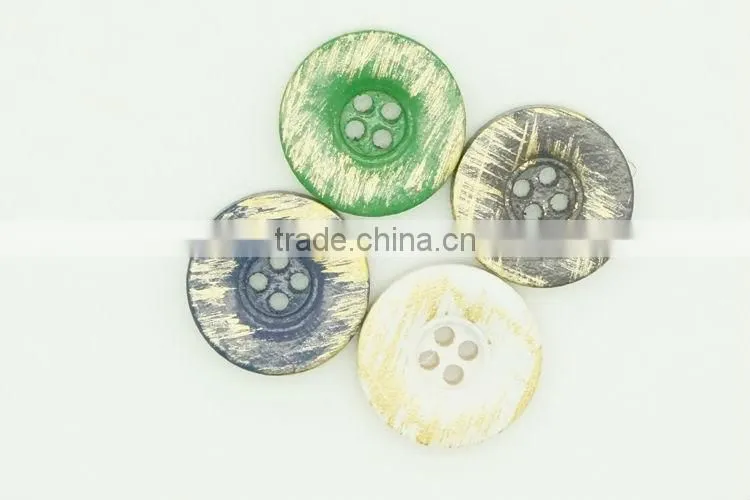4 Holes Paint Colorful Green Blue Beige Wood Button with Old Effect