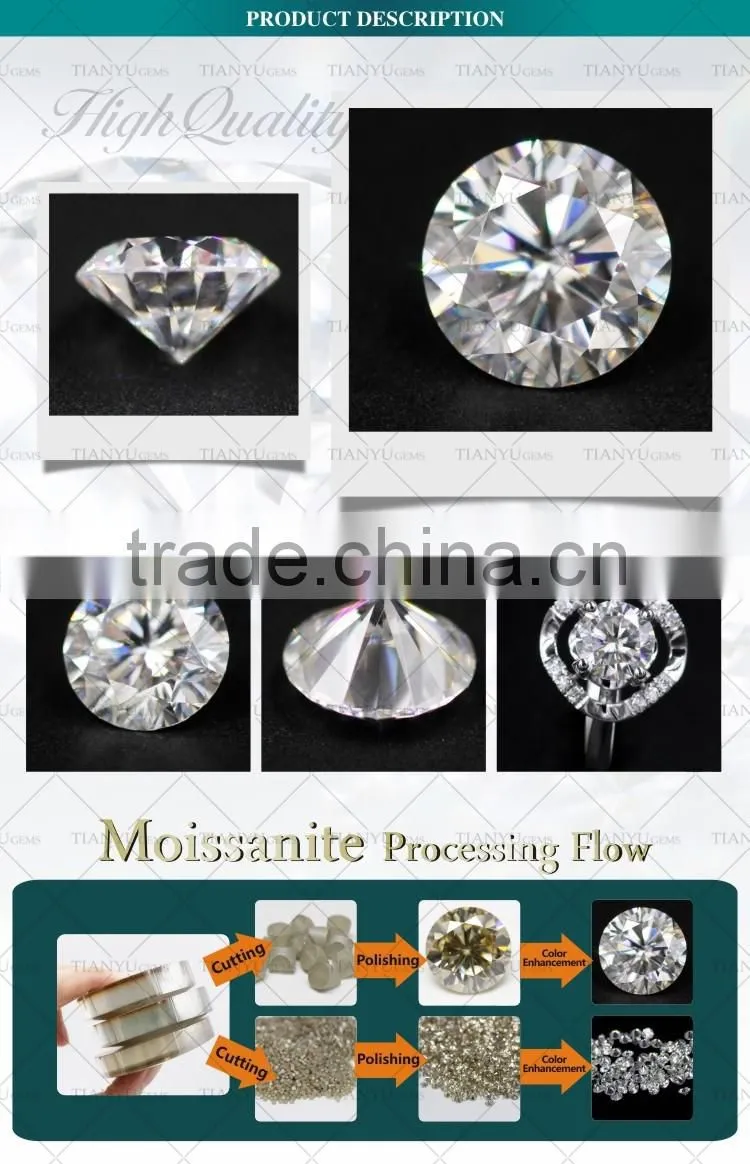 Factory hot sale Colorless Moissanite 1 carat difference between diamond and moissanite with fine moissanite jewelry