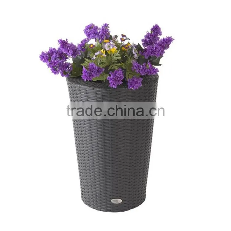 Tall and round large plastic rattan bulk memorial flower pots