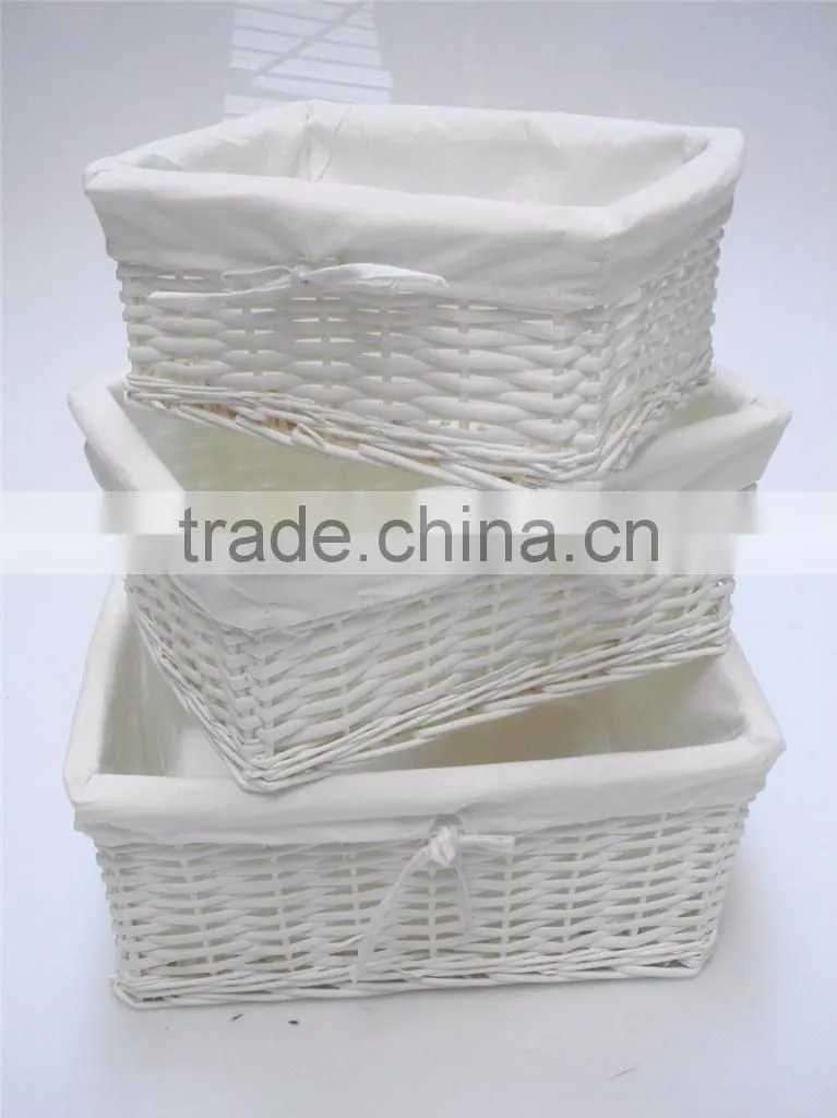 wholesale willow basket with fabric liner, wicker basket in white color