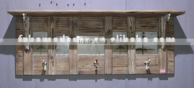 Shabby chic wooden wall shelf multifunction with frames and hooks