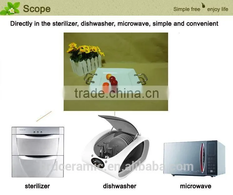 2014 stock ceramic decorate dinner plate with custom design with Metal handle
