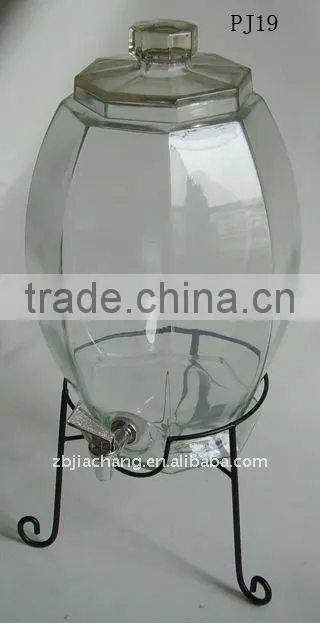 Oval glass beverage dispenser with metal rack PJ19