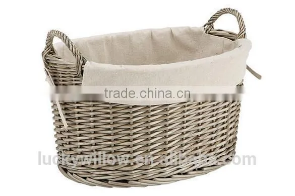 cylinder Rattan gery laundry basket with hemp ropes handle