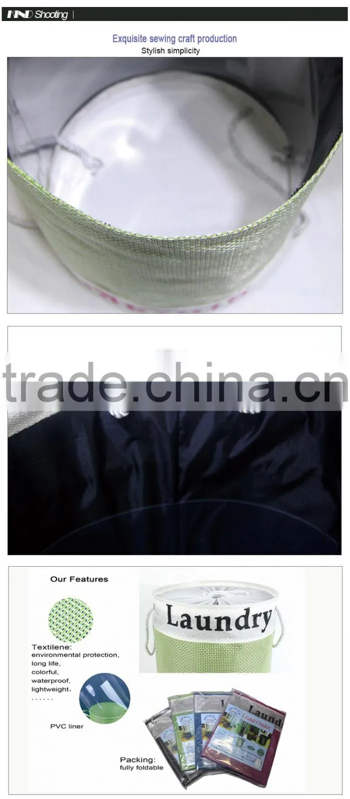 Foldable and collapsible laundry basket with strong rope handles with English printing