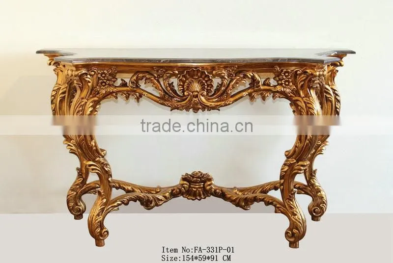 Gold Leaf Antique Marble Console Table For Home Decor Art