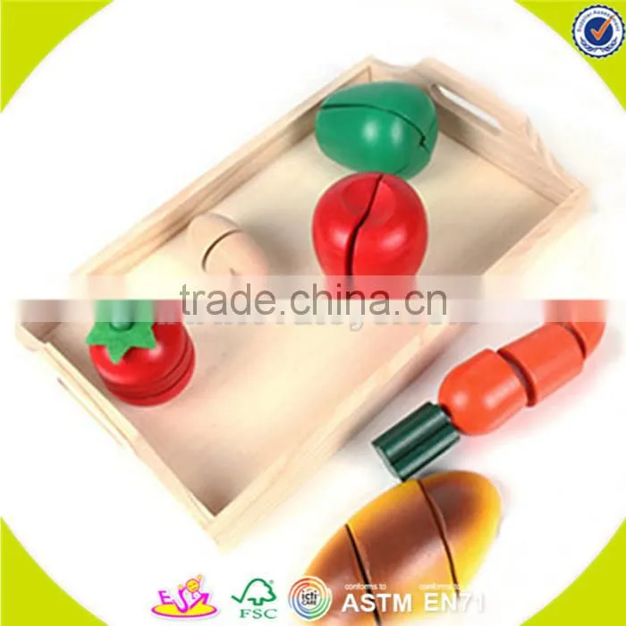 wholesale top quality wooden fruit cutting toy, DIY kids wooden vegetables cutting toy, role play wooden cutting toy W10B099
