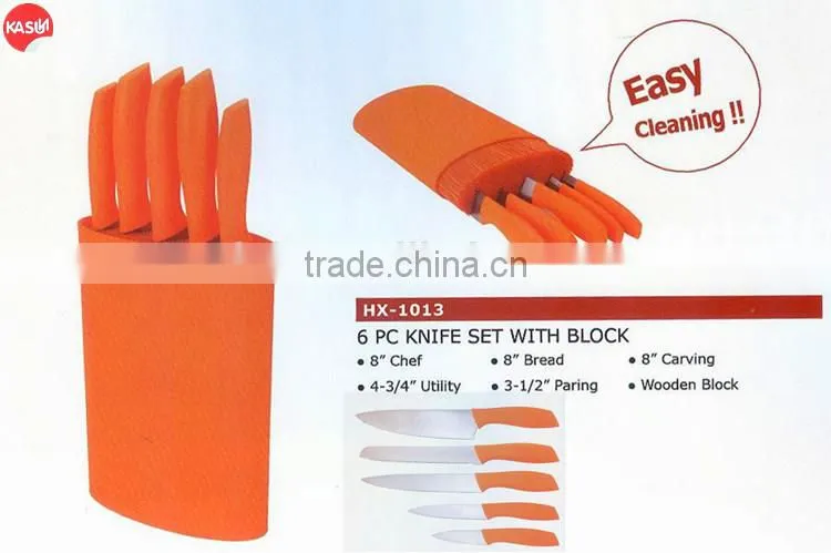 HX-1013 5pcs plastic handle kitchen knife set with knife holder