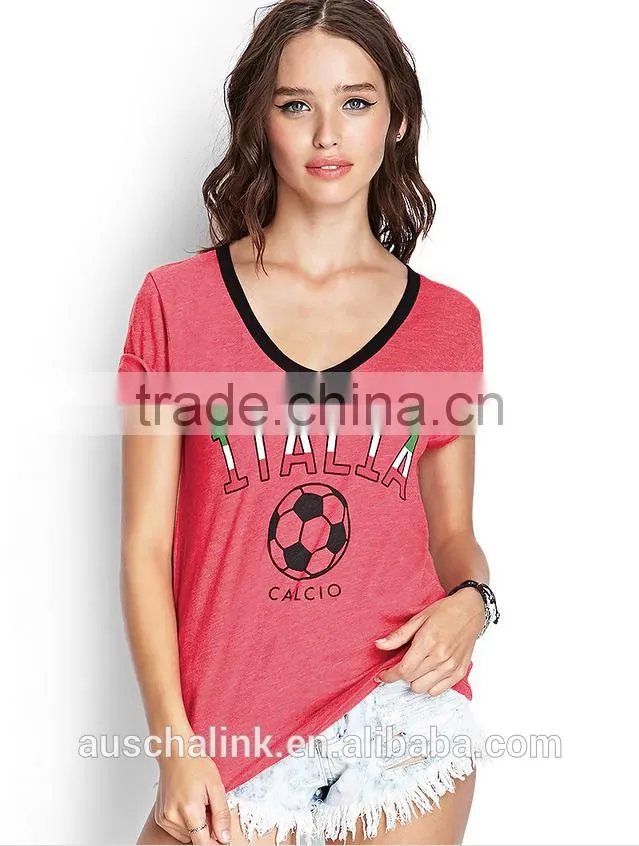personalized wholesale women V neck football t shirt OEM service