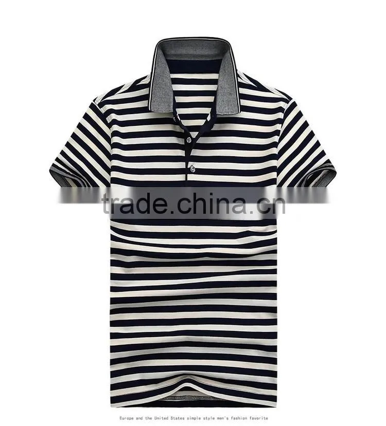 Latest Design Short Sleeve Striped t Shirt Men Polo Shirt Cotton Fabric Yarn Dyed
