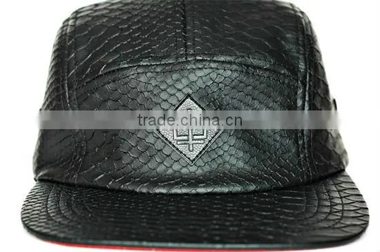 Black Country Snapback Hats Snakeskin Leather 5 Panel Blank