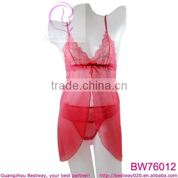 Red see-through sexy lingerie hot babydoll