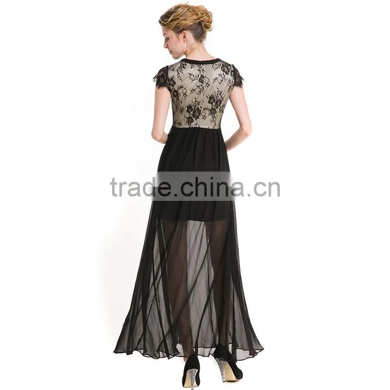 Maxnegio patchwork women black lace nude transparent dress girls sexy night black evening dress