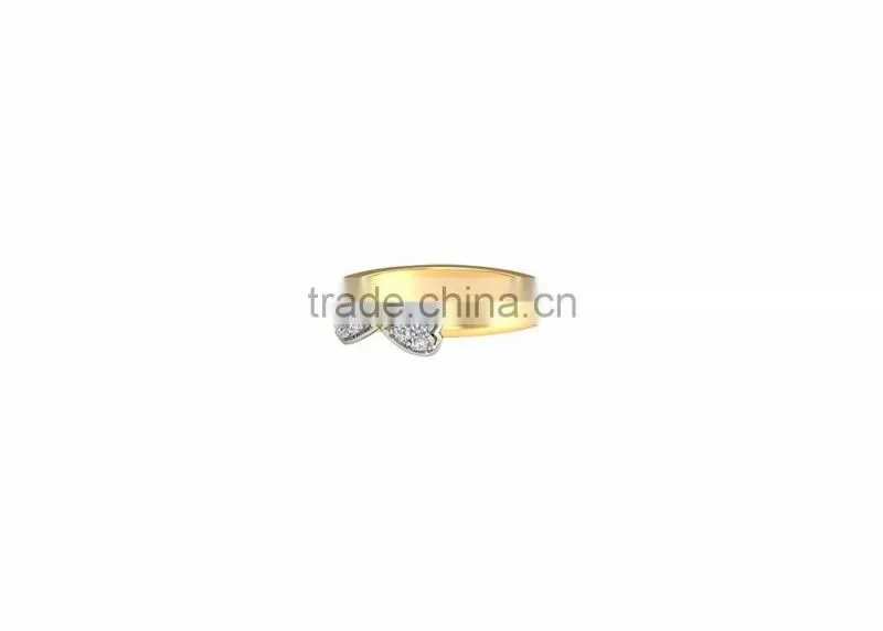 Two Tone Plated Latest CZ Studded Double Heart Ring