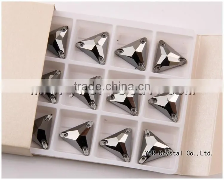 YR3270 Triangle Sew on Stone Flatback Glass Crystal Jet Hematite