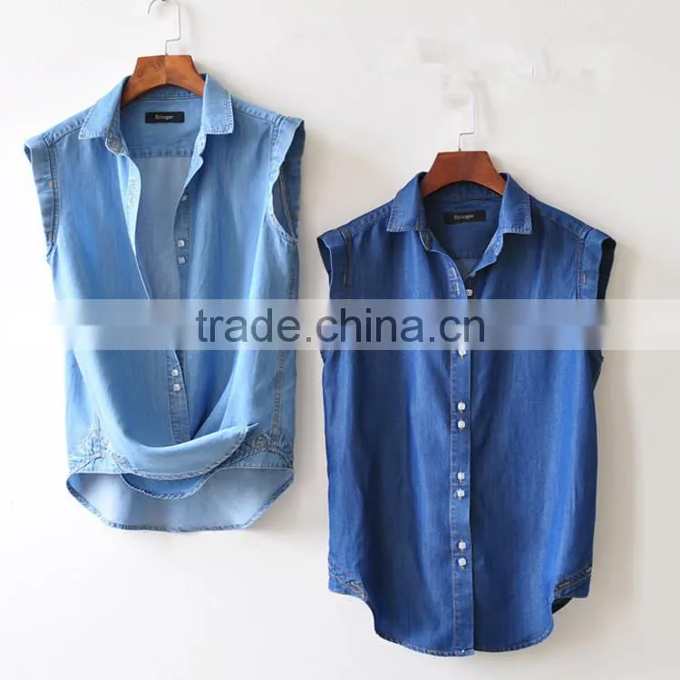 Womens 100% Cotton sleeveless Soild Oxford Blouse