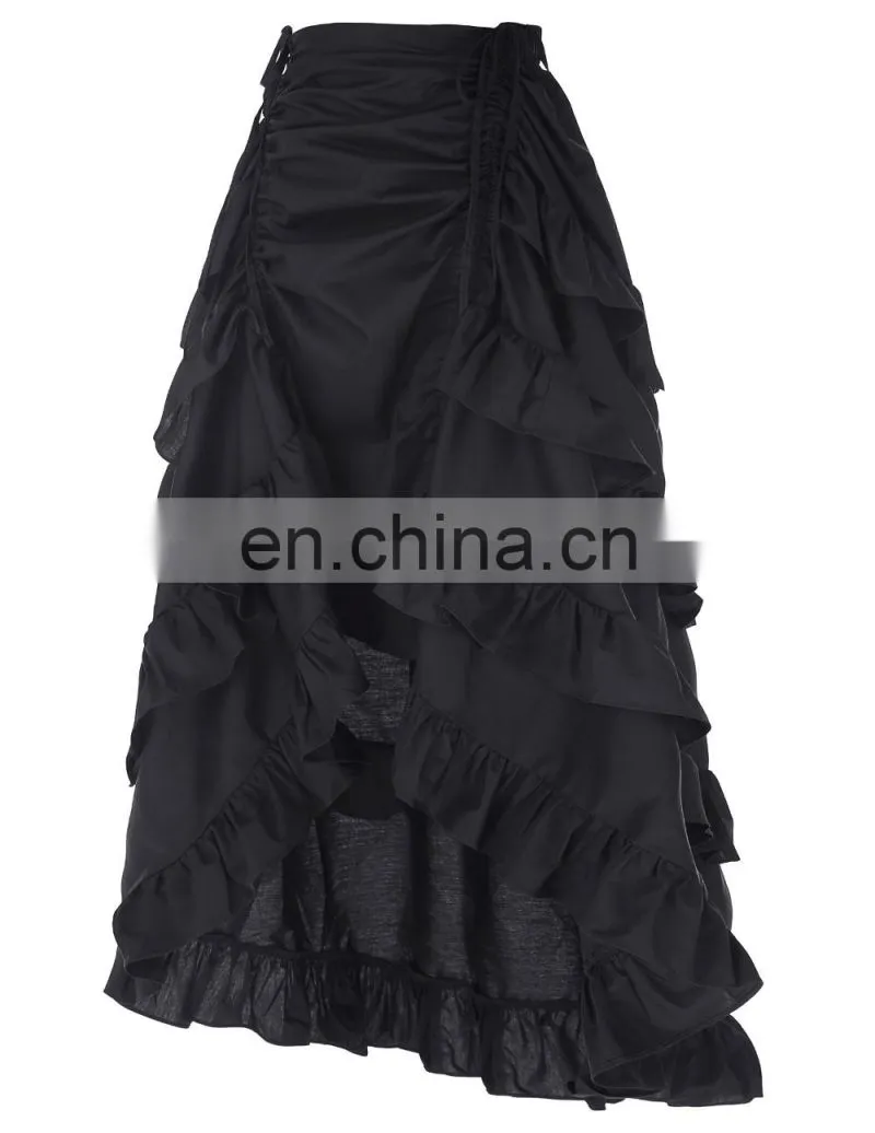 Belle Poque Retro Vintage Gothic Womens Costume Cotton Black High Low Skirt BP000222-1