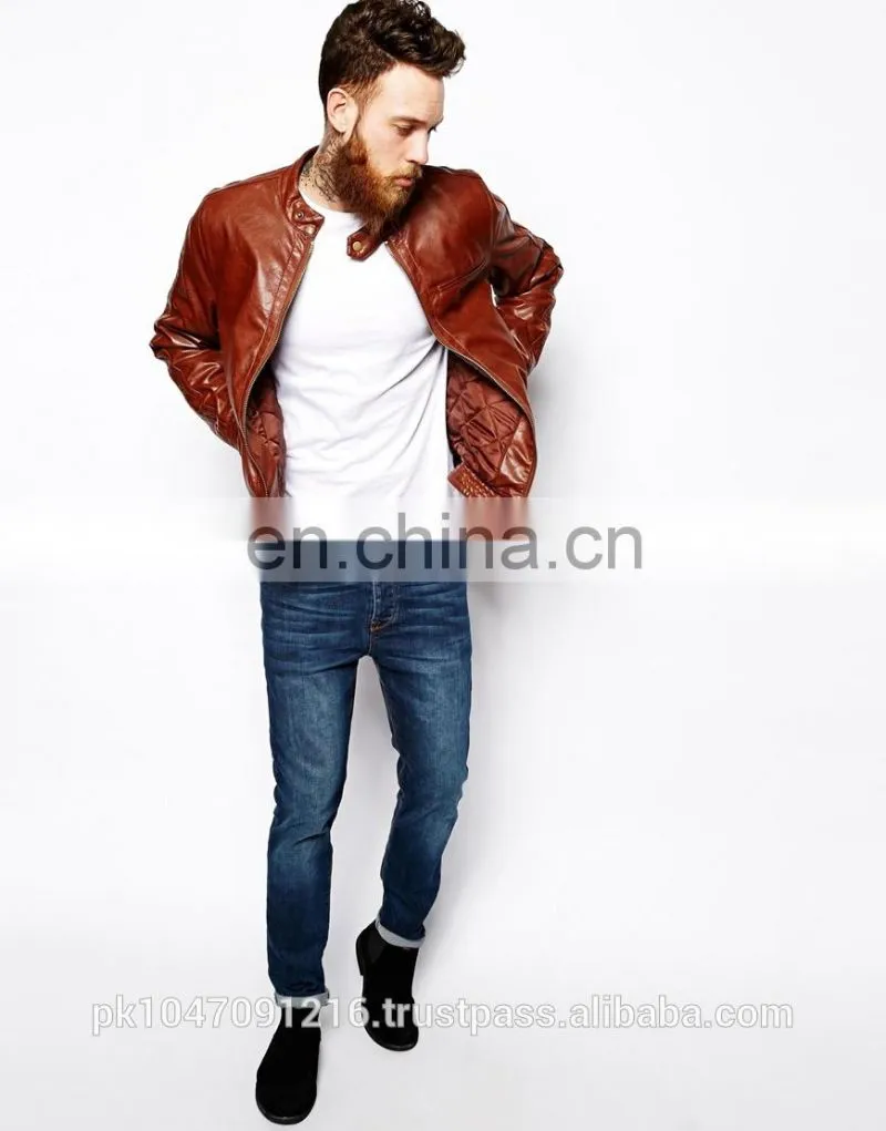 Men's leather look like jacket Classic Style Brown Color