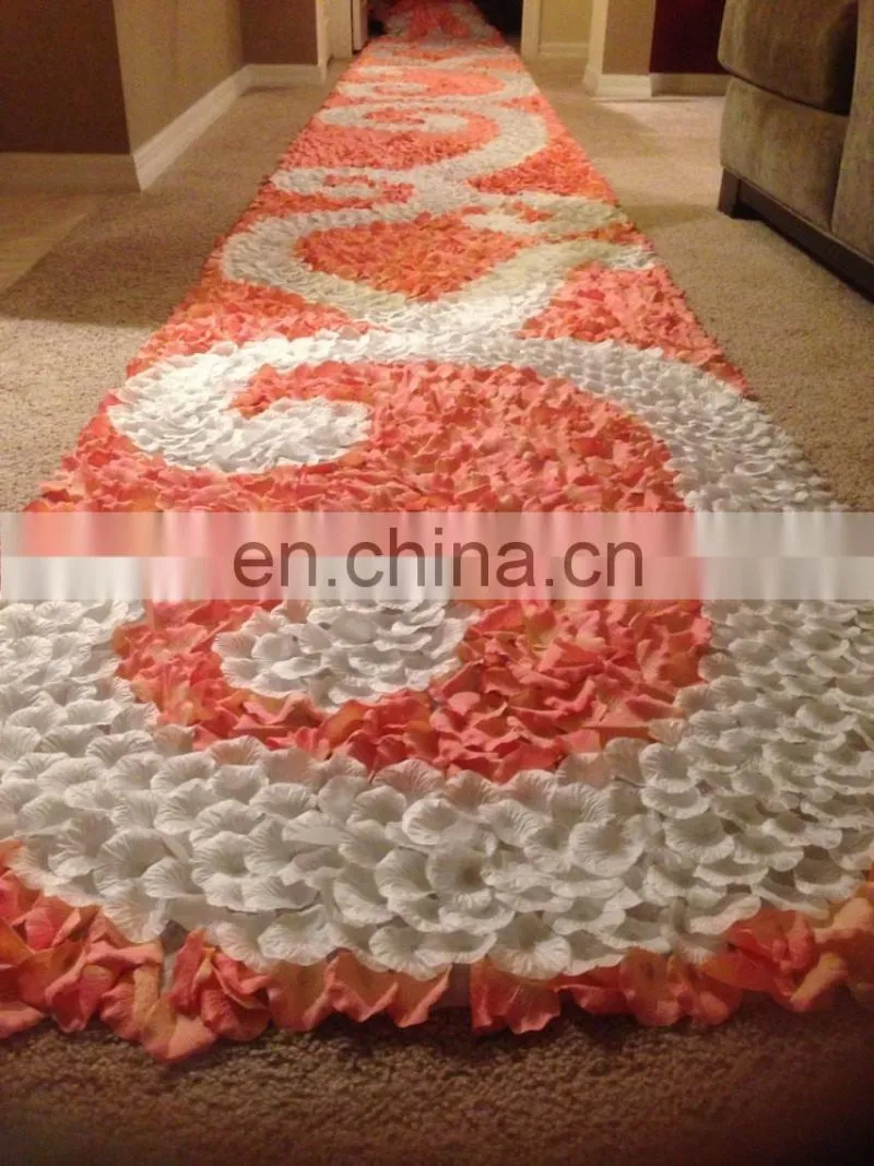 Coral & White Silk Rose Petal Swirl Aisle Runner