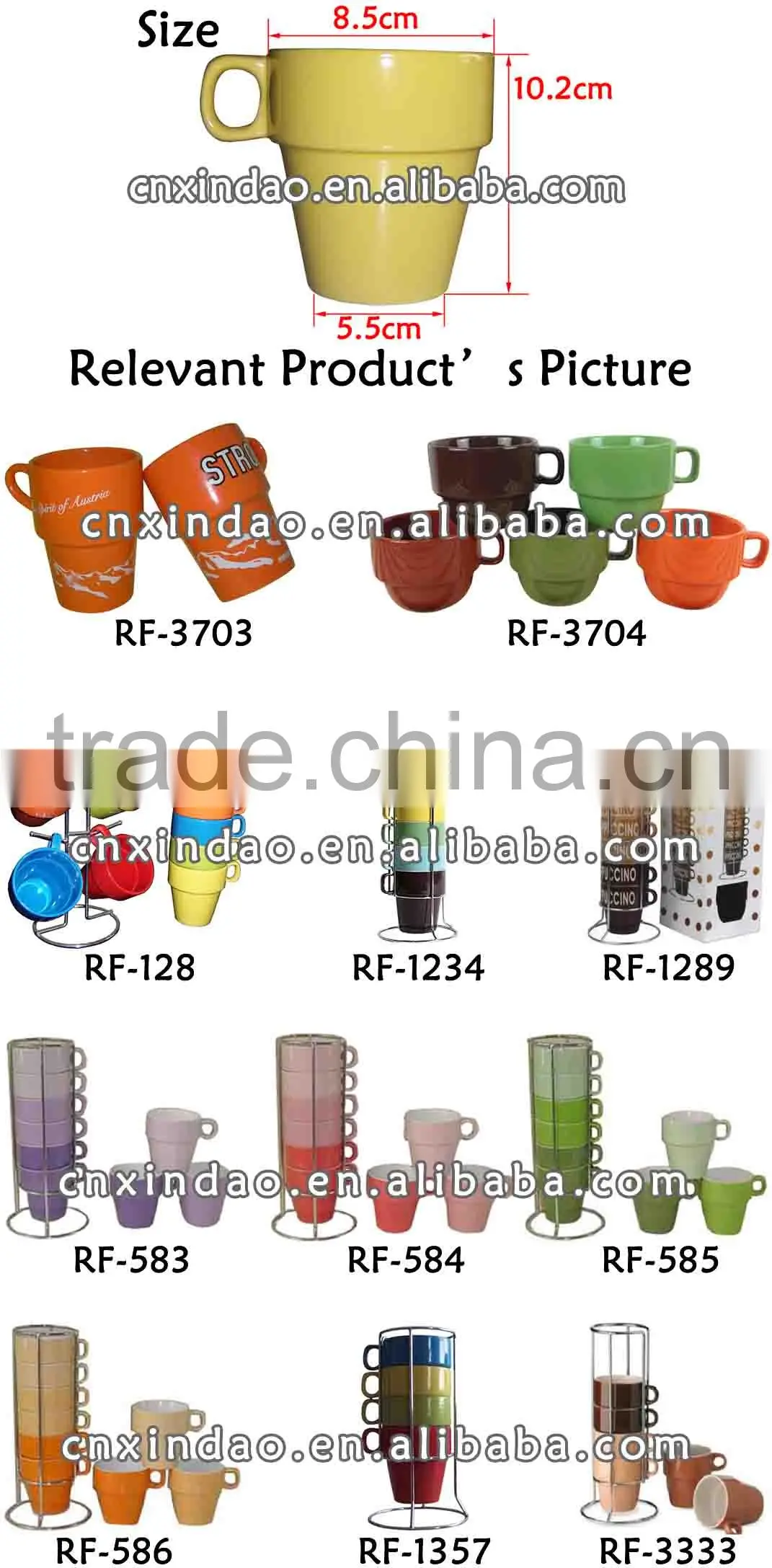 Stackable 9oz Promotional Ceramic Mug with Assorted Color for Wholesale Ceramic Coffee Mugs