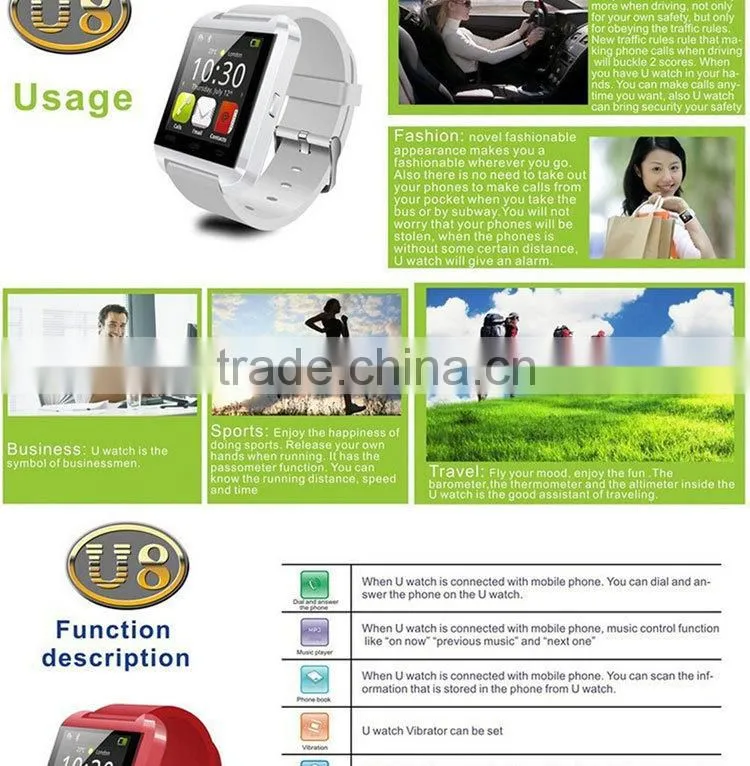 2014 portable wrist u8 m26 bluetooth smart watch bluetooth watch wholesale wrist watch