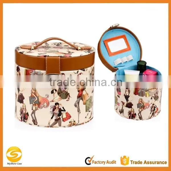 Printing hard leather cosemtic organizer artist train case,leather makeup vanity case,beauty makeup travel carrying case