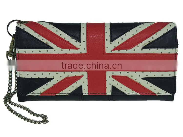 european leather chain slim wallet for women
