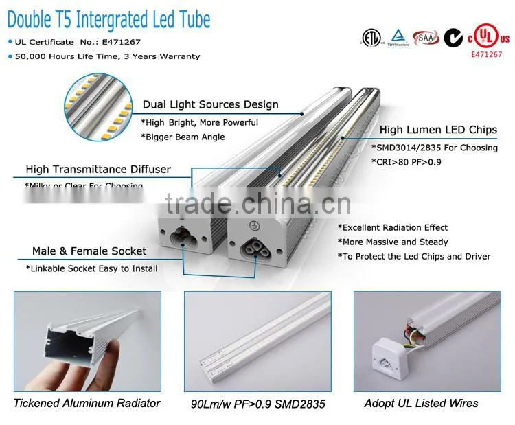 Newest lighting LED T5 Integated Tube UL dimmable led tube T5 4ft 1200MM